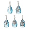 Ocean Themes Alloy & Glass Teardrop Pendants, Antique Silver & Stainless Steel Color, 27x13x9~10.5mm, Hole: 5x4mm
