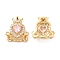 Brass Micro Pave Pink Cubic Zirconia Charms, Cadmium Free & Nickel Free & Lead Free, with Glass, Heart with Crown Charm, Real 18K Gold Plated, 14.5x13x6mm, Hole: 1.2mm