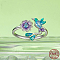 925 Sterling Silver Micro Pave Cubic Zirconia Open Cuff Rings for Women, Bird with Flower, Rhodium Plated, Platinum, Inner Diameter: 16~19mm