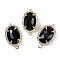 Natural Obsidian Faceted Oval Links, Rack Plating Brass Micro Pave Clear Cubic Zirconia Connector Charms, Golden, 21x12.5x5mm, Hole: 1.6mm and 1.4mm