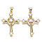 Brass Micro Pave Clear Cubic Zirconia Pendants, Nickel Free, Cross, Real 16K Gold Plated, 31x21x4mm, Hole: 4.5x3.5mm