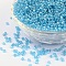 (Repacking Service Available) Glass Seed Beads, Trans. Colours Lustered, Round, LiGoht Cyan, 12/0, 2mm, Hole: 1mm, about 12G/bag