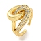 Rack Plating Brass Micro Pave Cubic Zirconia Wrapped Knot Open Cuff Ring for Women, Long-Lasting Plated, Cadmium Free & Lead Free, Real 18K Gold Plated, Adjustable, 16mm