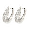 Brass Micro Pave Clear Cubic Zirconia Hoop Earrings for Women, Teardrop, Real Platinum Plated, 12.5x13.5mm