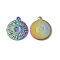 Ion Plating(IP) 304 Stainless Steel Pendants, Textured, Flat Round with Sun Charm, Rainbow Color, 17.5x15x2mm, Hole: 1mm