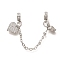 Brass Clear Cubic Zirconia European Safety Chains with Heart & Rose Charms, for European Bracelet Making, Cadmium Free & Nickel Free & Lead Free, Platinum, 76mm, Hole: 3mm