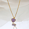 Stainless Steel Heart Pendant Necklaces with Amethyst Rhinestone for Women, Golden, 16.54 inch(42cm).