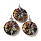 Natural Tiger Eye Pendants, with Platinum Brass Findings, Donut/Pi Disc with Beaded Charms, 41~42x31x11.5~12.5mm, Hole: 5~5.5x3mm