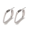 Brass Stud Earrings, Rhombus, Real Platinum Plated, 27x3.5mm