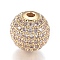 CZ Jewelry Brass Micro Pave Cubic Zirconia Round Beads, Clear, Real 18k Gold Plated, 12mm, Hole: 2mm