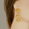 304 Stainless Steel Hip-hop Branch Stud Earrings, Real 18K Gold Plated, 68x21mm