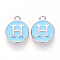 Platinum Plated Alloy Enamel Charms, Cadmium Free & Lead Free, Enamelled Sequins, Flat Round with Letter, Sky Blue, Letter.H, 14x12x2mm, Hole: 1.5mm