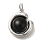 Brass Pendants, Round with Cabochon Charms, with Jump Ring, Cadmium Free & Nickel Free & Lead Free, Platinum, 19x16.5x7mm, Hole: 3x5mm