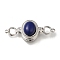 Brass Micro Pave Clear Cubic Zirconia Magnetic Clasps, Cadmium Free & Nickel Free & Lead Free, wth Natural Lapis Lazuli, Oval, Platinum, 34x13x10mm