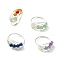 4Pcs 4 Style Natural Mixed Gemstone Round Beaded Finger Rings, Copper Wire Wrapped Vortex Ring, Silver, US Size 8 1/2(18.5mm), 1Pc/style