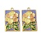304 Stainless Steel Pendants, Flower, with Enamel and Pearl, Real 18K Gold Plated, Ion Plating(IP), Rectangle, 33.5x20x5.5mm, Hole: 2mm