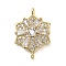 Brass Clear Cubic Zirconia Connector Snowflake Connector Charms, Rack Plating, Long-Lasting Plated, Lead Free & Cadmium Free, Real 18K Gold Plated, 19.5x13x4mm, Hole: 1mm