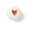Brass Enamel Beads, Round with Heart, Rack Plating, Cadmium Free & Lead Free, Long-Lasting Plated, Real 18K Gold Plated, White, 8.5x9x5.5mm, Hole: 1.8mm