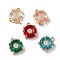 Brass Charms, with Glass, Flat Round, Golden, Mixed Color, 12x10x4mm, Hole: 1.4mm
