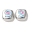 Eco-Friendly Alloy Enamel Beads, Square with Eye, Platinum, 10x10x4mm, Hole: 1.8mm