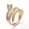 Adjustable Brass Micro Pave Cubic Zirconia Finger Rings, Snake, Golden, Size 6, 16.7mm