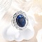 Oval Natural Lapis Lazuli Finger Rings, 304 Stainless Steel Cuff Rings for Women, Stainless Steel Color, oval: 22x17.5mm, Adjustable