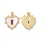 Brass Micro Pave Cubic Zirconia Pendants, Cadmium Free & Lead Free, with Shell, Heart Charms, Deep Pink, 23x21x4mm, Hole: 3.5x4.5mm