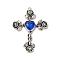 Alloy with Capri Blue Rhinestone Big Pendants, Cross Charms, Antique Silver, 51x38x5.5mm, Hole: 2mm