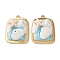 Alloy Enamel Pendants, Rectangle with Starfish & Ceramics Shell Shape Charms, with ABS Imitation Pearl, Rack Plating, Light Gold, Sky Blue, 30x22x1.5mm, Hole: 1.8mm