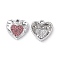 Alloy Rhinestone Pendants, Heart Charm, Platinum, Light Padparadscha, 15x15x3.5mm, Hole: 1.4mm