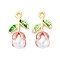 Alloy Enamel Pendants, with ABS Imitation Pearl, Cadmium Free & Nickel Free & Lead Free, Rack Plating, Flower Charm, Golden, Pale Violet Red, 22.5x11.5x7.5mm, Hole: 1.6mm