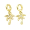 Brass Micro Pave Cubic Zirconia European Dangle Charms, Coconut Tree, Large Hole Pendants, Cadmium Free & Lead Free, Real 16K Gold Plated, 21.5mm, Hole: 4.2mm