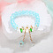 Daisy Crackle Glass Round Beaded Stretch Bracelets, Alloy Cable Chain Charm Bracelets for Women, Cyan, Inner Diameter: 2-1/2 inch(6.5cm)