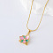 3Pcs Vintage Stainless Steel Pearl Pink Flower Pendant Necklaces for Women, Golden, 15.75 inch(40cm)