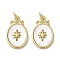 Brass Pave Shell Pendants, Oval Charms with Star, Real 18K Gold Plated, 20.5x13x2mm, Hole: 3.4mm