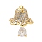 Rack Plating Brass Pave Cubic Zirconia Pendants, Long-Lasting Plated, Cadmium Free & Lead Free, Christmas Bell, Real 18K Gold Plated, 21x16x15mm, Hole: 1.2mm