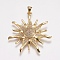 Brass Micro Pave Cubic Zirconia Pendants, Sun, Golden, 36x34x5.5mm, Hole: 3.5x4mm
