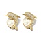 Brass Micro Pave Clear Cubic Zirconia Pendants, Cadmium Free & Lead Free, with Sythetic Opal, Dolphin and Heart, Real 18K Gold Plated, 22x19x8mm, Hole: 6x3mm