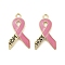 Alloy Enamel Pendants, Breast Cancer Awareness Ribbon Charms, Flamingo, 24x14.5x2.5mm, Hole: 1.8mm