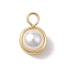 Shell Pearl Round Copper Wire Wrapped Pendants, White, Golden, 17.5x11.5x9.5mm, Hole: 3.5mm