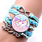 Imitation Leather Woven Multi-strand Bracelets, Flat Round with Unicorn, Cyan, 6-1/4~7-1/8 inch(16~18cm)