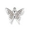 Alloy Rhinestone Pendants, UV Plated, Butterfly, Platinum, 16.5x18x2.5mm, Hole: 1.8mm