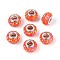 Opaque Resin European Beads, Large Hole Beads, Rondelle with Silver Color Plated Brass Cores, Tomato, 13.5~14x8.2~9mm, Hole: 5mm