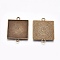 Alloy Cabochon Connector Settings, Plain Edge Bezel Cups, Square, Antique Bronze, Tray: 25x25mm, 35x27x2mm, Hole: 3mm