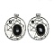 Natural Obsidian Oval Pendants, Rack Plating Antique Silver Plated Brass Pave Rhinestone Oval Charms, Cadmium Free & Lead Free, 45x35x8mm, Hole: 3.5mm