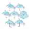 Acrylic Pendants, with Golden Plated Brass Loops and ABS Plastic Imitation Pearl, Umbrella, Sky Blue, 20~21x20x20mm, Hole: 1.6mm