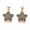 Brass Micro Pave Cubic Zirconia Pendants, Star, Real 16K Gold Plated, Midnight Blue, 17x15x3mm, Hole: 3~3.5x4~4.5mm