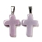 Synthetic Luminous Stone Dyed Pendants, Glow in the Dark Cross Charms with Platinum Plated Iron Snap on Bails, Plum, 28x18x4.5mm, Hole: 7x4mm