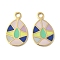 304 Stainless Steel Pendants, with Enamel, Teardrop Charms, Real 14K Gold Plated, Colorful, 17x10.5x1mm, Hole: 1.8mm