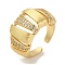 Rack Plating Brass Micro Pave Cubic Zirconia Cuff Finger Rings for Women, Cadmium Free & Lead Free, Long-Lasting Plated, Real 18K Gold Plated, Trapezoid, 14mm, Inner Diameter: adjustable